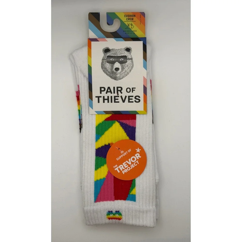 Pair of Thieves Pride Cushion Crew Socks Rainbow Trevor Project Unisex‎ Sz 6-12